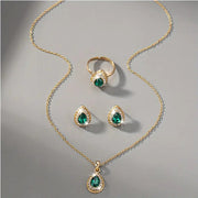 Jewelry Suit Women's Water Drop Gem Series Necklace Earring Ring Bracelet Four-piece Set