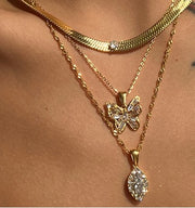 Olive Shaped Horse Eye Zircon Full Drill Titanium Steel Necklace