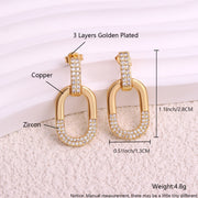 Oval Inlaid Zircon Ear Stud Necklace Female