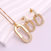 Oval Inlaid Zircon Ear Stud Necklace Female