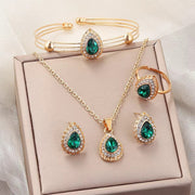 Jewelry Suit Women's Water Drop Gem Series Necklace Earring Ring Bracelet Four-piece Set